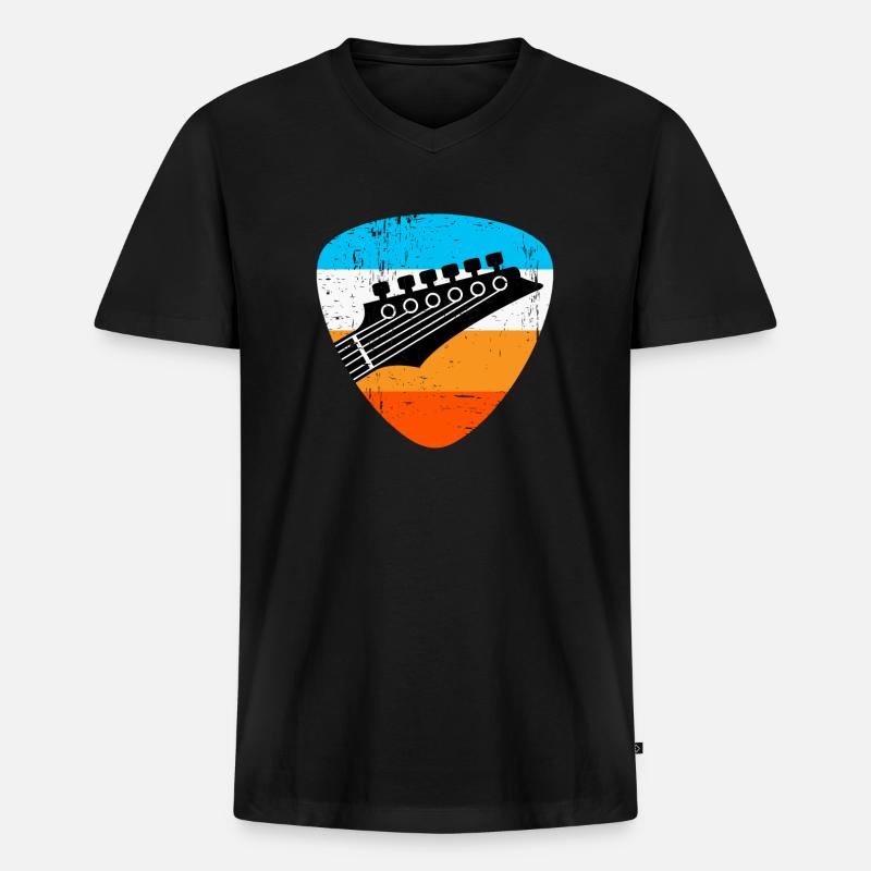 Retro Gitarre - Männer Premium Bio T-Shirt mit V-Ausschnitt - Schwarz