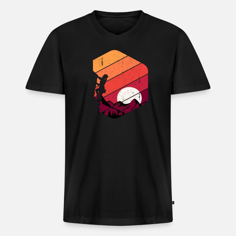 Felsklettern Klettern Retro - Männer Premium Bio T-Shirt mit V-Ausschnitt - Schwarz