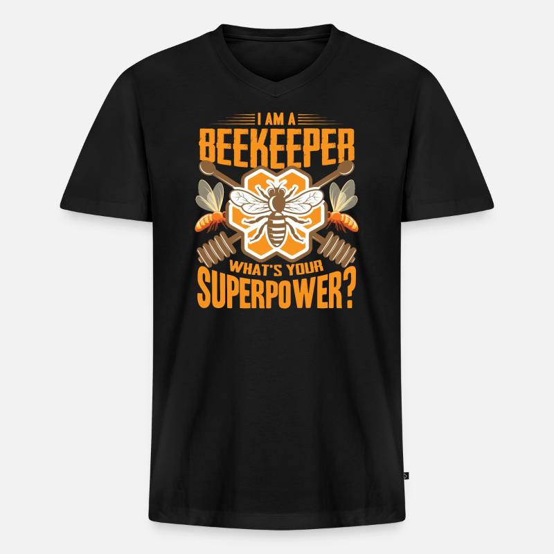 Beekeeper Whats your superpower Imker Biene Spruch - Männer Premium Bio T-Shirt mit V-Ausschnitt - Schwarz