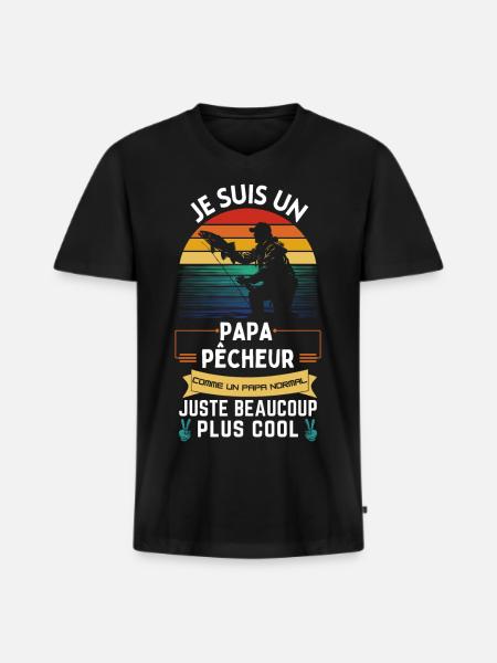 Fars dag T-shirt - Cool fiskerfar - Premium økologisk T-shirt med V-hals til mænd - sort