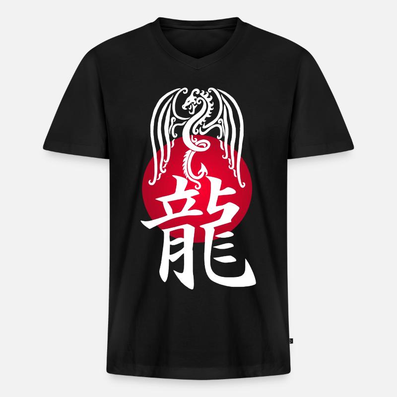 Weißer Drache aus Japan - Männer Premium Bio T-Shirt mit V-Ausschnitt - Schwarz