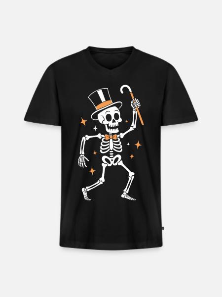 Elegant skeleton percussionist in top hat - Men's Premium Organic T-shirt with V-neck - black