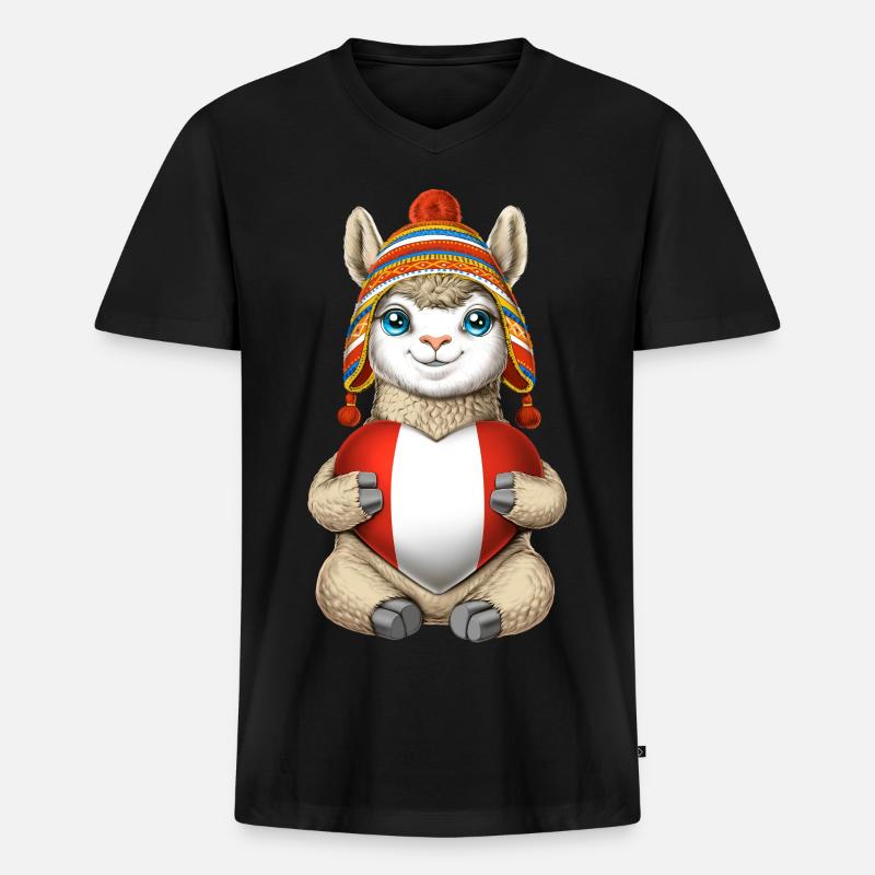Peruanisches Llama - Männer Premium Bio T-Shirt mit V-Ausschnitt - Schwarz