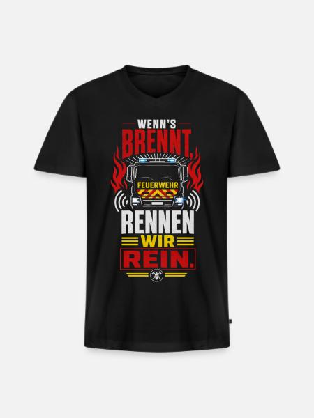 Feuerwehr - Männer Premium Bio T-Shirt mit V-Ausschnitt - Schwarz