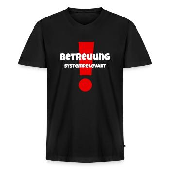 Betreuung systemrelevant Geschenkidee Pflege - Männer Premium Bio T-Shirt mit V-Ausschnitt - Schwarz - Vorne - Nico (187cm)