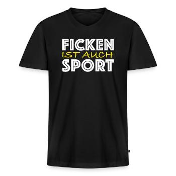 Ficken ist auch sport | lustige Sprüche, Sex, Fun - Männer Premium Bio T-Shirt mit V-Ausschnitt - Schwarz - Vorne - Nico (187cm)
