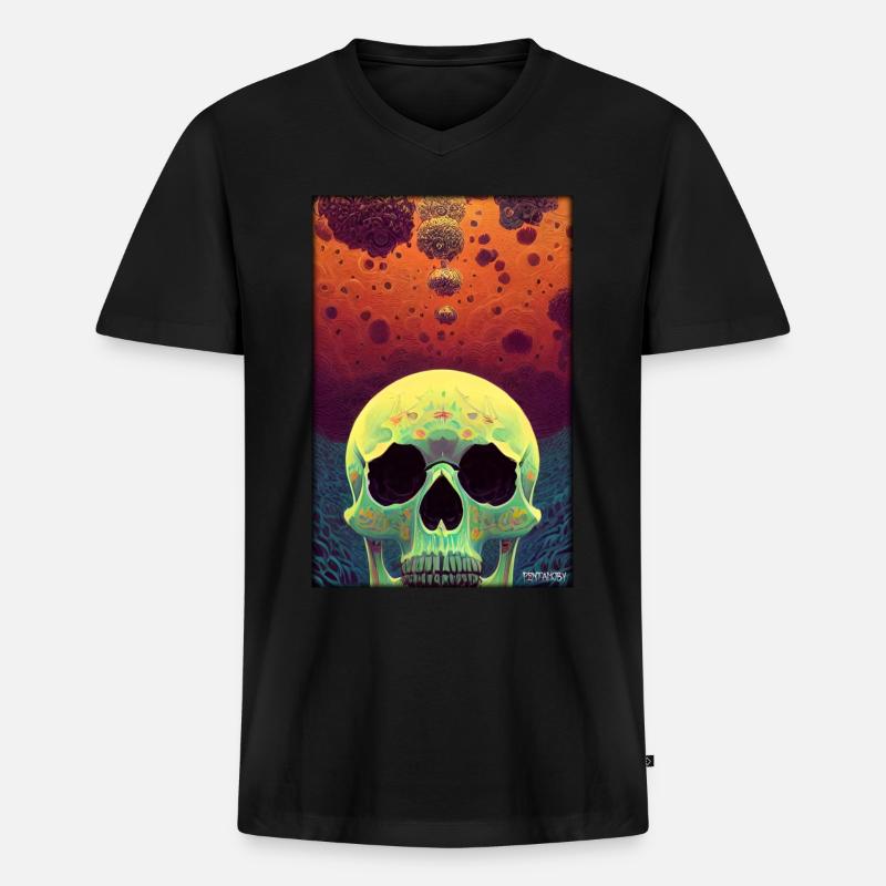 Psy Goa Totenschädel - Männer Premium Bio T-Shirt mit V-Ausschnitt - Schwarz