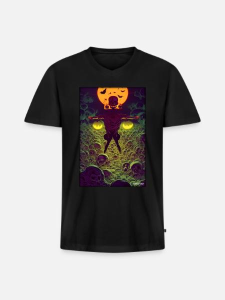 Skeleton Skull Scarecrow Pumpkin Rose - Men's Premium Organic T-shirt with V-neck - black