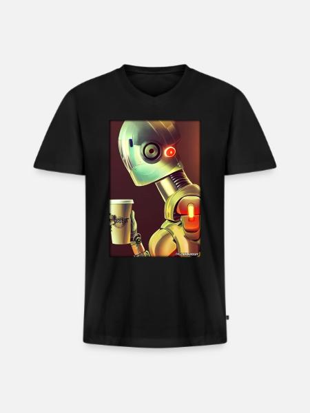 Robot Coffee Future Science Machine - Men's Premium Organic T-shirt with V-neck - black