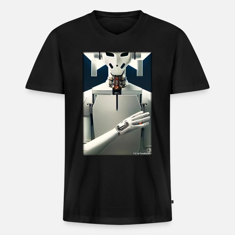Robot Future Technology Science Android - T-shirt encolure en V Premium bio Homme - noir