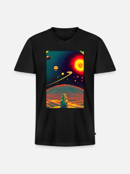 Galaxy Cosmos Universe Zonnestelsel Astronaut - Mannen Premium Bio T-shirt met V-hals - zwart