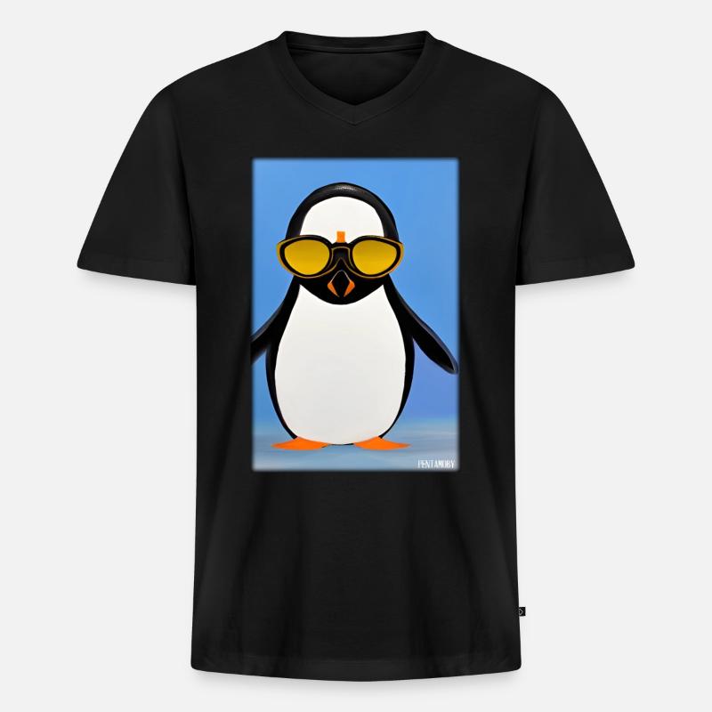 Pinguin Sonnenbrille Wildtier Vogel Seevogel - Männer Premium Bio T-Shirt mit V-Ausschnitt - Schwarz