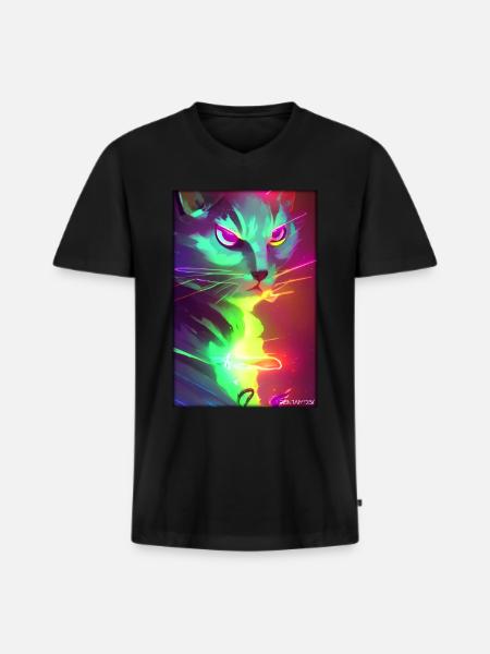 Space Cyber Cat Future Pet Cat Love - Premium økologisk T-shirt med V-hals til mænd - sort