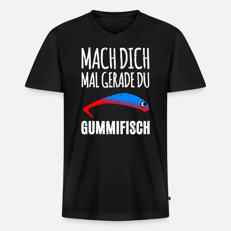 Gummifisch Angler - Männer Premium Bio T-Shirt mit V-Ausschnitt - Schwarz