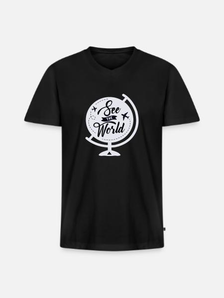 See The World - Männer Premium Bio T-Shirt mit V-Ausschnitt - Schwarz