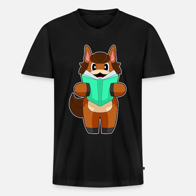 Pferd Buch - Männer Premium Bio T-Shirt mit V-Ausschnitt - Schwarz