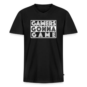 Gamer werden spielen | free games, car games - Männer Premium Bio T-Shirt mit V-Ausschnitt - Schwarz - Vorne - Nico (187cm)