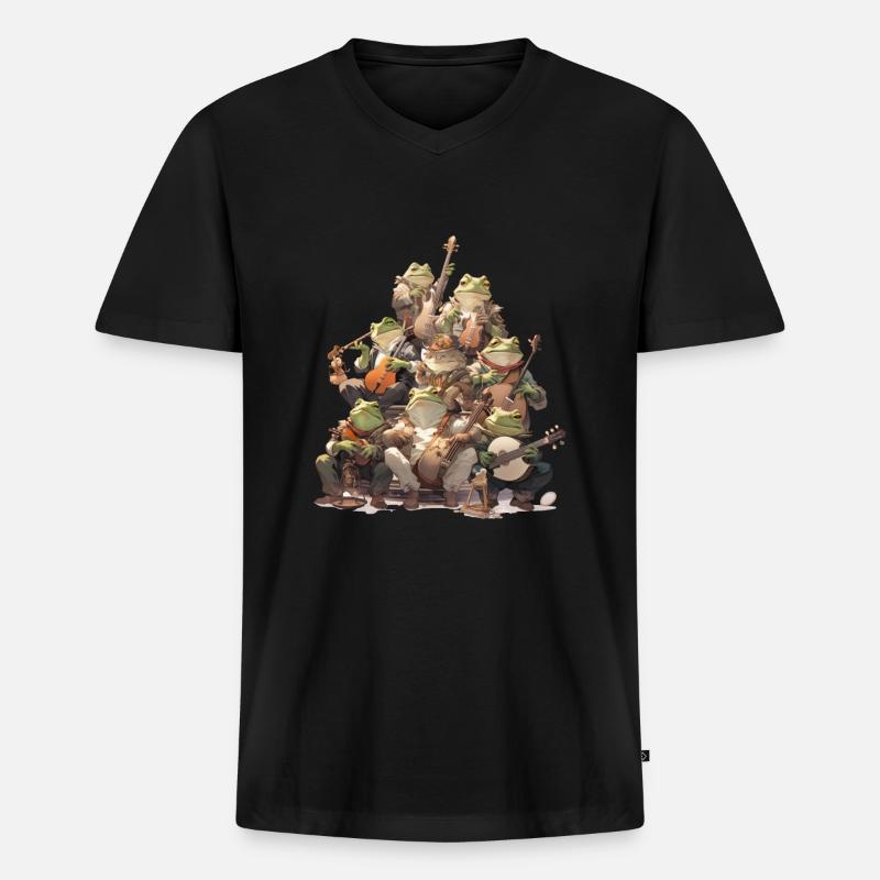 Frosch - Männer Premium Bio T-Shirt mit V-Ausschnitt - Schwarz
