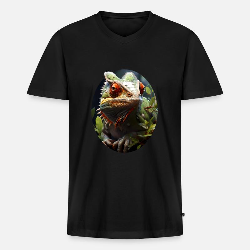 Chameleon - Männer Premium Bio T-Shirt mit V-Ausschnitt - Schwarz