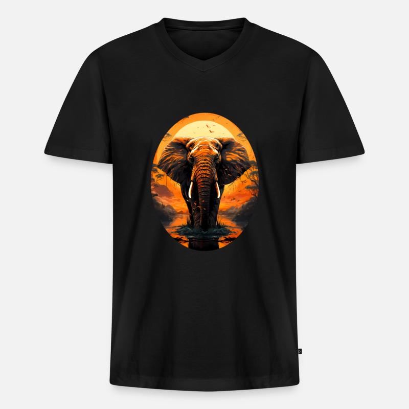 Elefant - Männer Premium Bio T-Shirt mit V-Ausschnitt - Schwarz