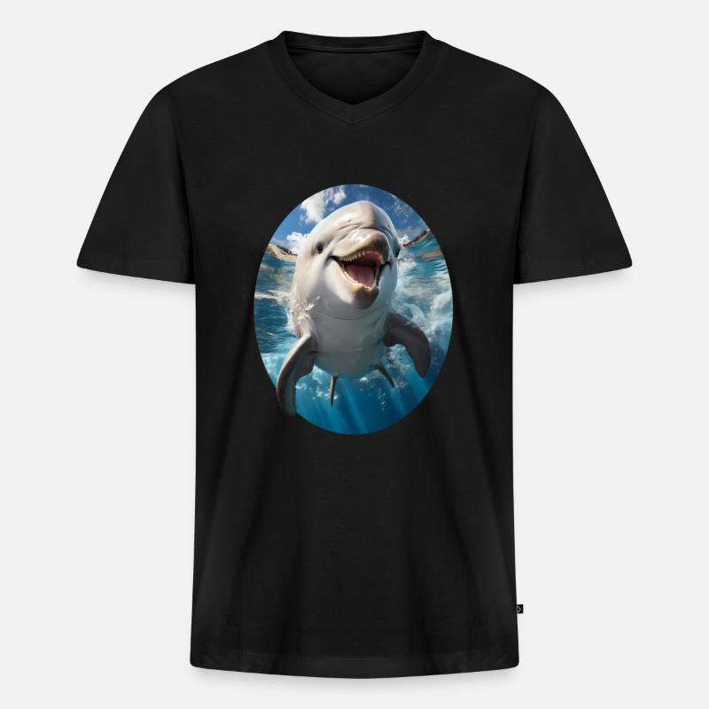 Delfin - Männer Premium Bio T-Shirt mit V-Ausschnitt - Schwarz