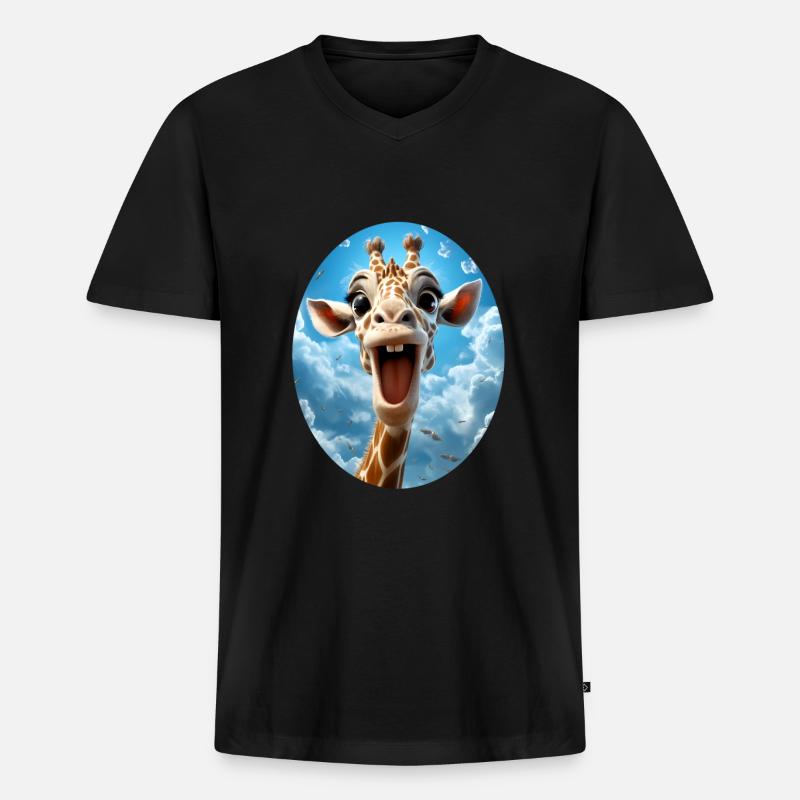 Giraffe - Männer Premium Bio T-Shirt mit V-Ausschnitt - Schwarz