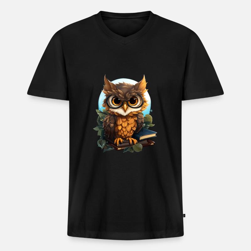 Eule - Männer Premium Bio T-Shirt mit V-Ausschnitt - Schwarz