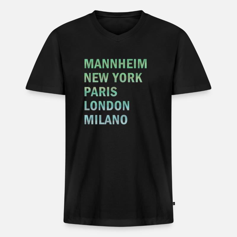 Metropole Mannheim - Männer Premium Bio T-Shirt mit V-Ausschnitt - Schwarz