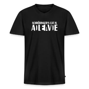 Schrödingers Katze lebt ist tot Schroedingers Cat - Männer Premium Bio T-Shirt mit V-Ausschnitt - Schwarz - Vorne - Nico (187cm)