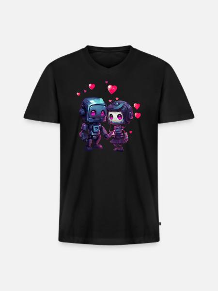 ROBOTER LOVE Design - Männer Premium Bio T-Shirt mit V-Ausschnitt - Schwarz