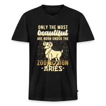 Sternzeichen Widder Astrologie Geschenk - Männer Premium Bio T-Shirt mit V-Ausschnitt - Schwarz - Vorne - Nico (187cm)