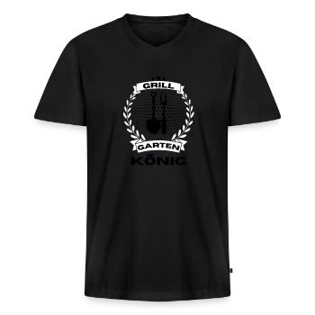Grill papa jardin cadeau grillades barbecue king - T-shirt encolure en V Premium bio Homme - noir - Devant - Nico (187cm)