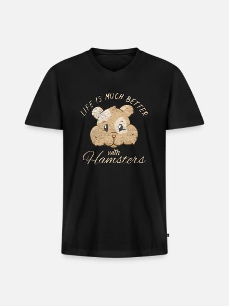 Hamster - Männer Premium Bio T-Shirt mit V-Ausschnitt - Schwarz