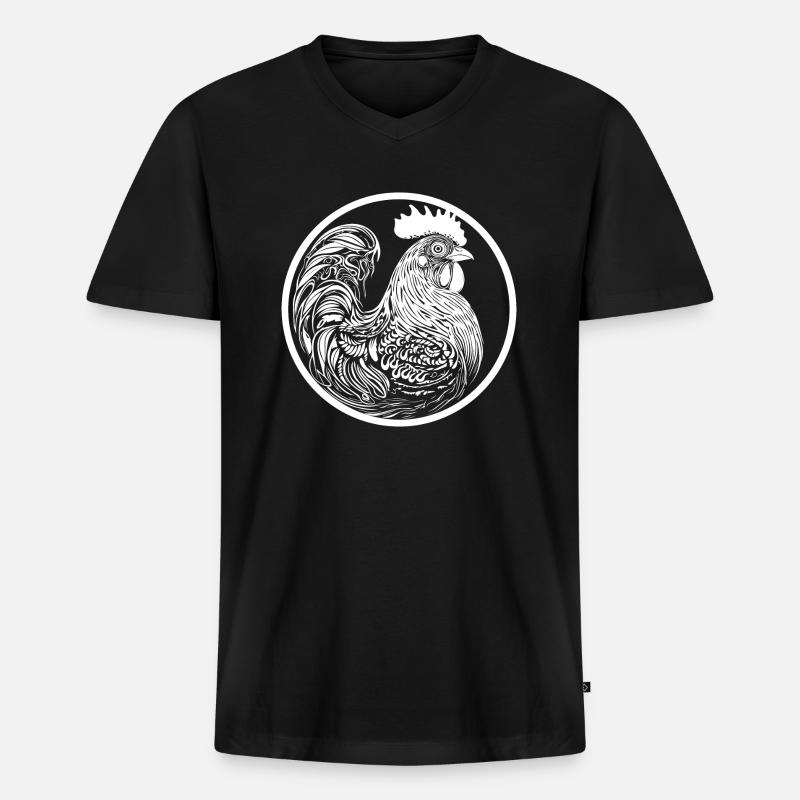 Hahn - Männer Premium Bio T-Shirt mit V-Ausschnitt - Schwarz