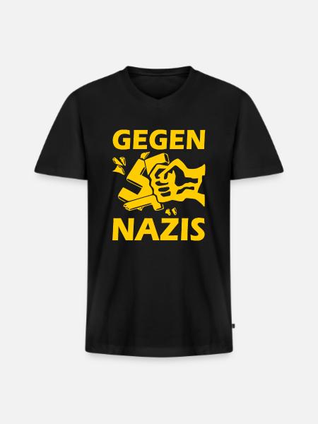 Gegen nazis - Männer Premium Bio T-Shirt mit V-Ausschnitt - Schwarz