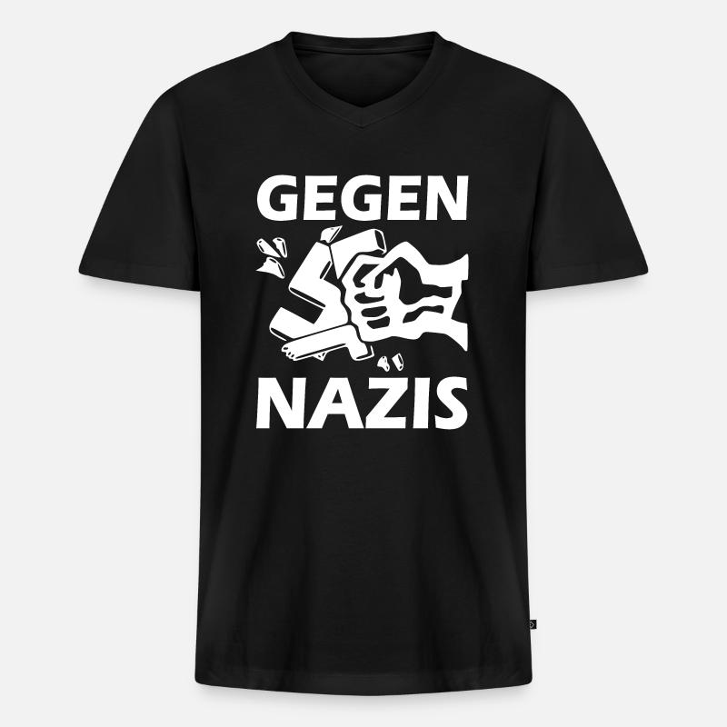 Gegen nazis faust - Männer Premium Bio T-Shirt mit V-Ausschnitt - Schwarz