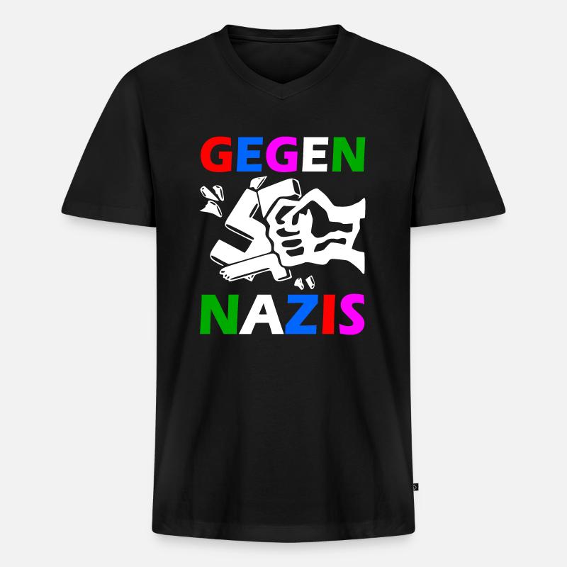 Gegen nazis faust - Männer Premium Bio T-Shirt mit V-Ausschnitt - Schwarz