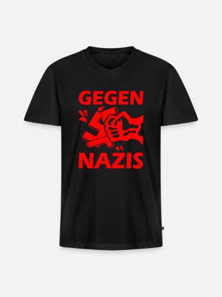 Gegen nazis - Männer Premium Bio T-Shirt mit V-Ausschnitt - Schwarz
