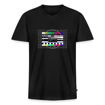 DDR Testbild zum Mauerfall mit Datum 09.11.1989 - Männer Premium Bio T-Shirt mit V-Ausschnitt - Schwarz - Vorne - Nico (187cm)