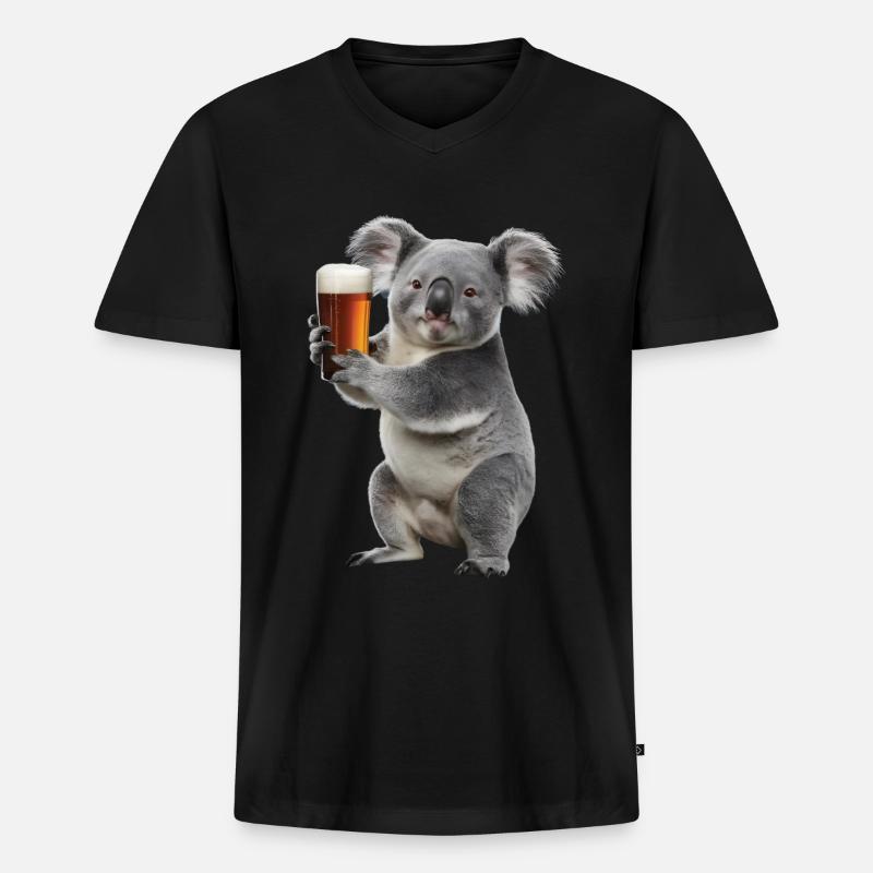 Koala Bier - Männer Premium Bio T-Shirt mit V-Ausschnitt - Schwarz