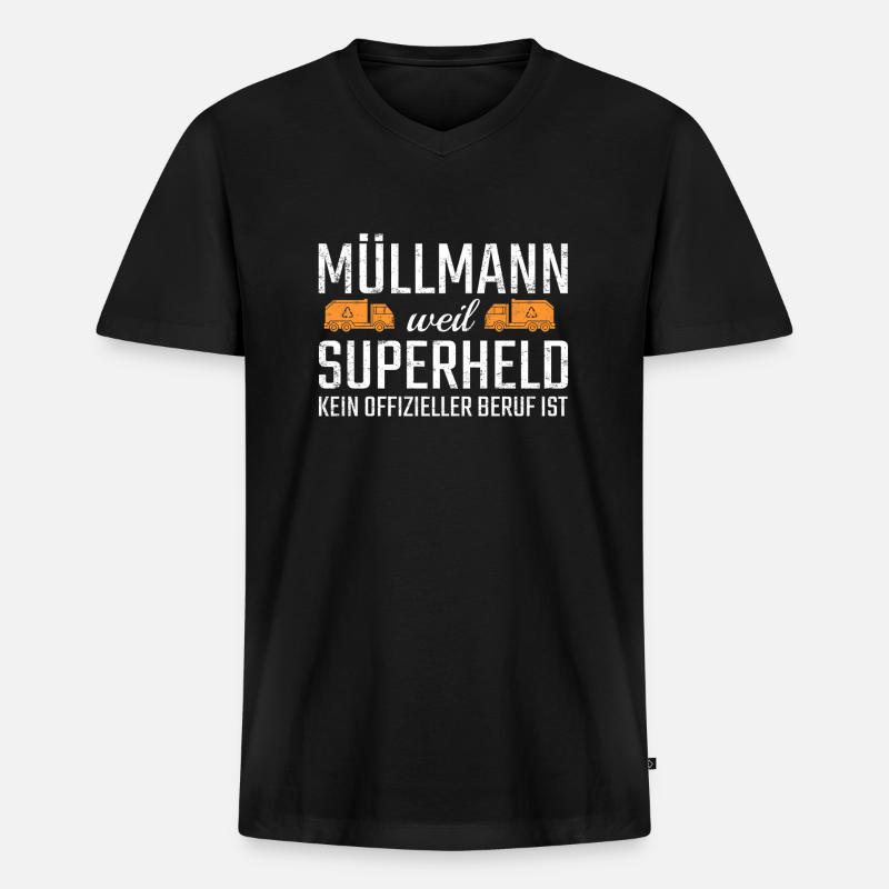 Müllmann Superheld - Männer Premium Bio T-Shirt mit V-Ausschnitt - Schwarz