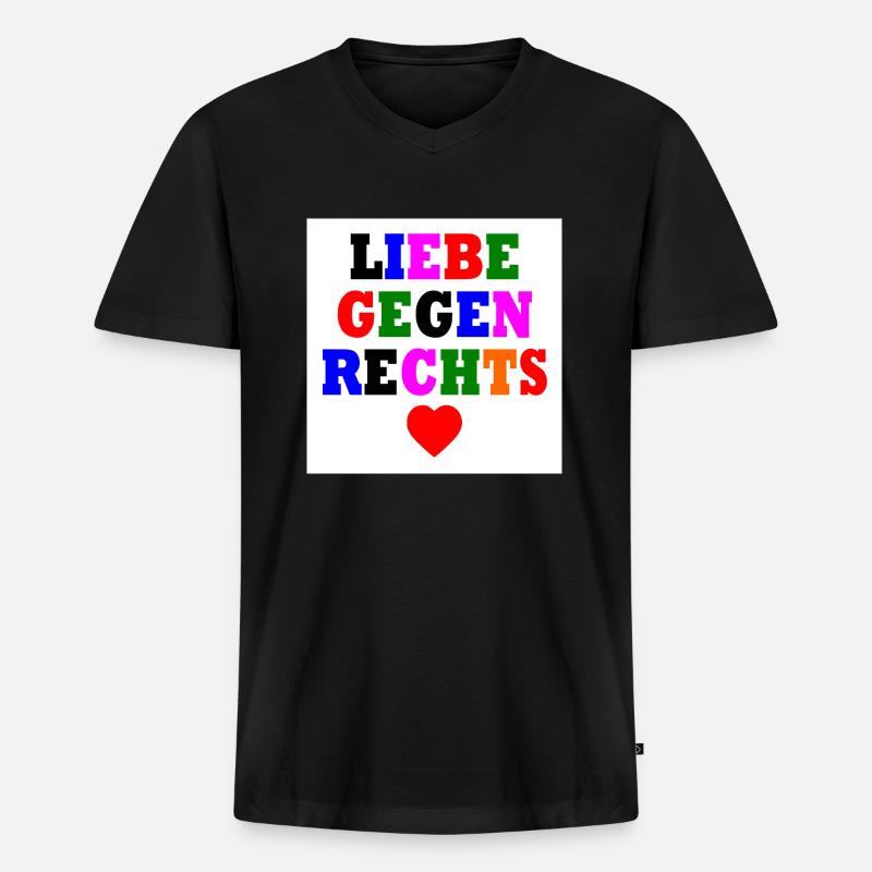 Liebe gegen rechts - Männer Premium Bio T-Shirt mit V-Ausschnitt - Schwarz