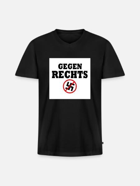 Gegen rechts - Männer Premium Bio T-Shirt mit V-Ausschnitt - Schwarz