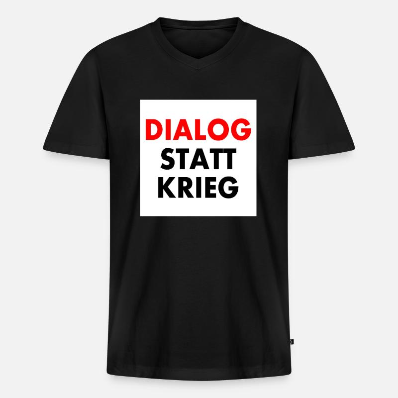 dialog statt krieg - Männer Premium Bio T-Shirt mit V-Ausschnitt - Schwarz