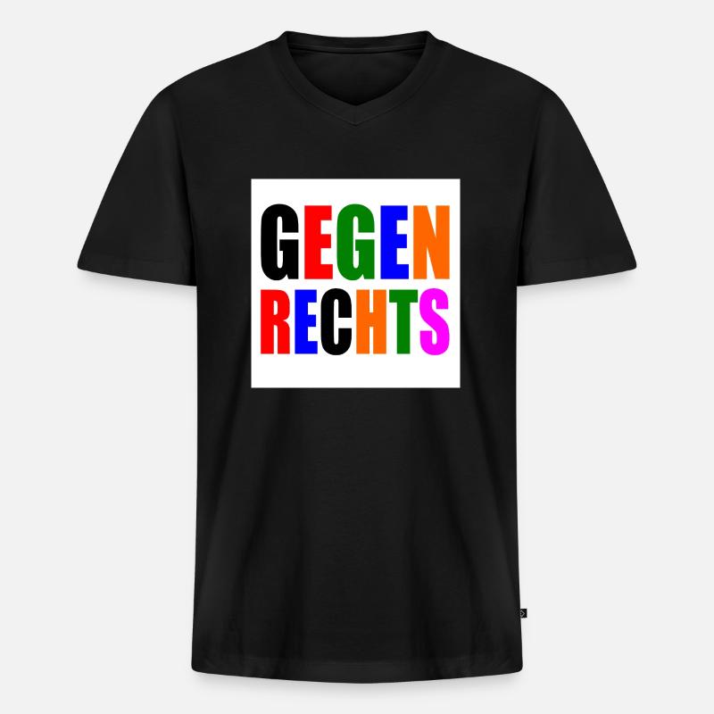Gegen rechts - Männer Premium Bio T-Shirt mit V-Ausschnitt - Schwarz