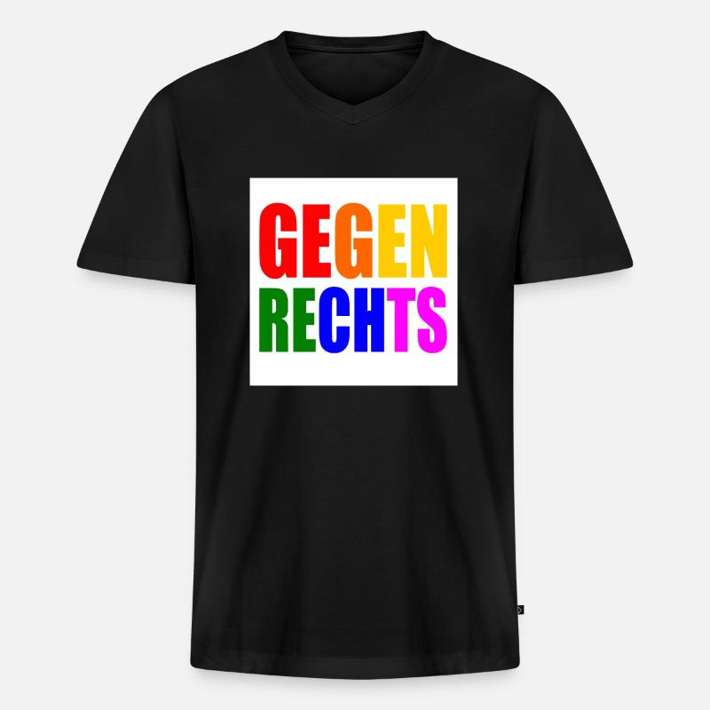 Gegen rechts - Männer Premium Bio T-Shirt mit V-Ausschnitt - Schwarz