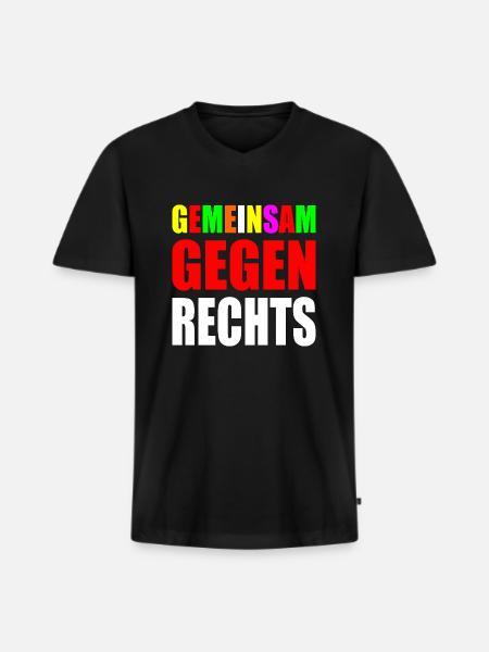 Gemeinsam gegen rechts - Männer Premium Bio T-Shirt mit V-Ausschnitt - Schwarz