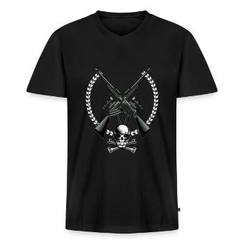Waffen - Männer Premium Bio T-Shirt mit V-Ausschnitt - Schwarz - Vorne - Nico (187cm)