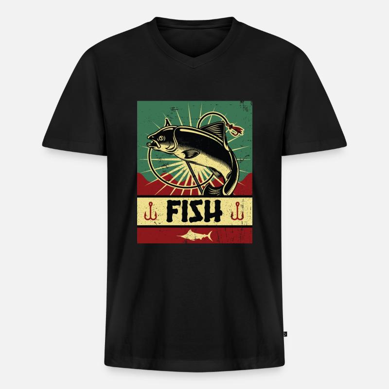 Fischen Propaganda - Männer Premium Bio T-Shirt mit V-Ausschnitt - Schwarz