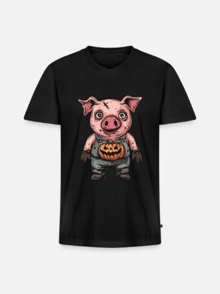 Pig Halloween Funny Zombie - Men's Premium Organic T-shirt with V-neck - black